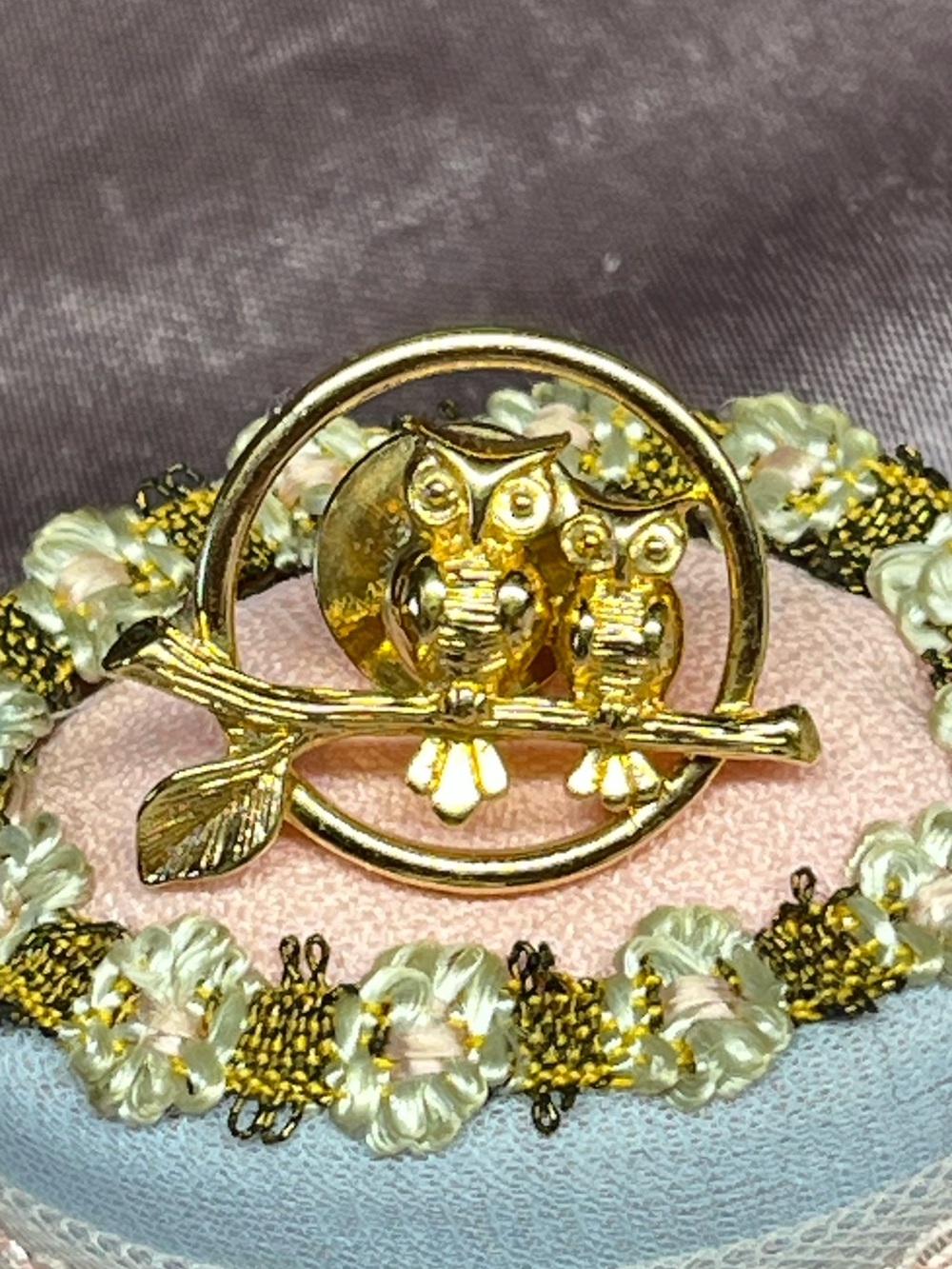 Vintage Avon Owl Brooch Gold Tone Birds Branch Nature Pin